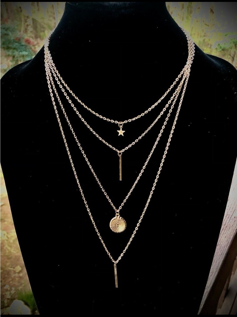 N158 Layered Multi-Pendant Necklace Layered Piece -one connector four chains